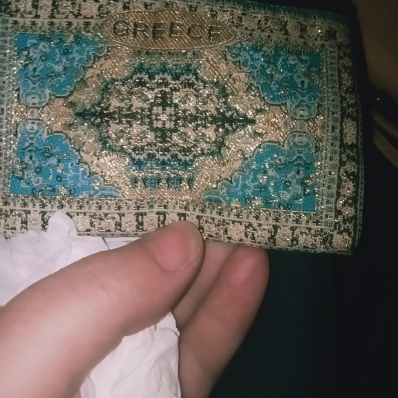 Handmade traditional Greek coin 👛 purse with metallic gold loop at side ooopaaa - Picture 3 of 4